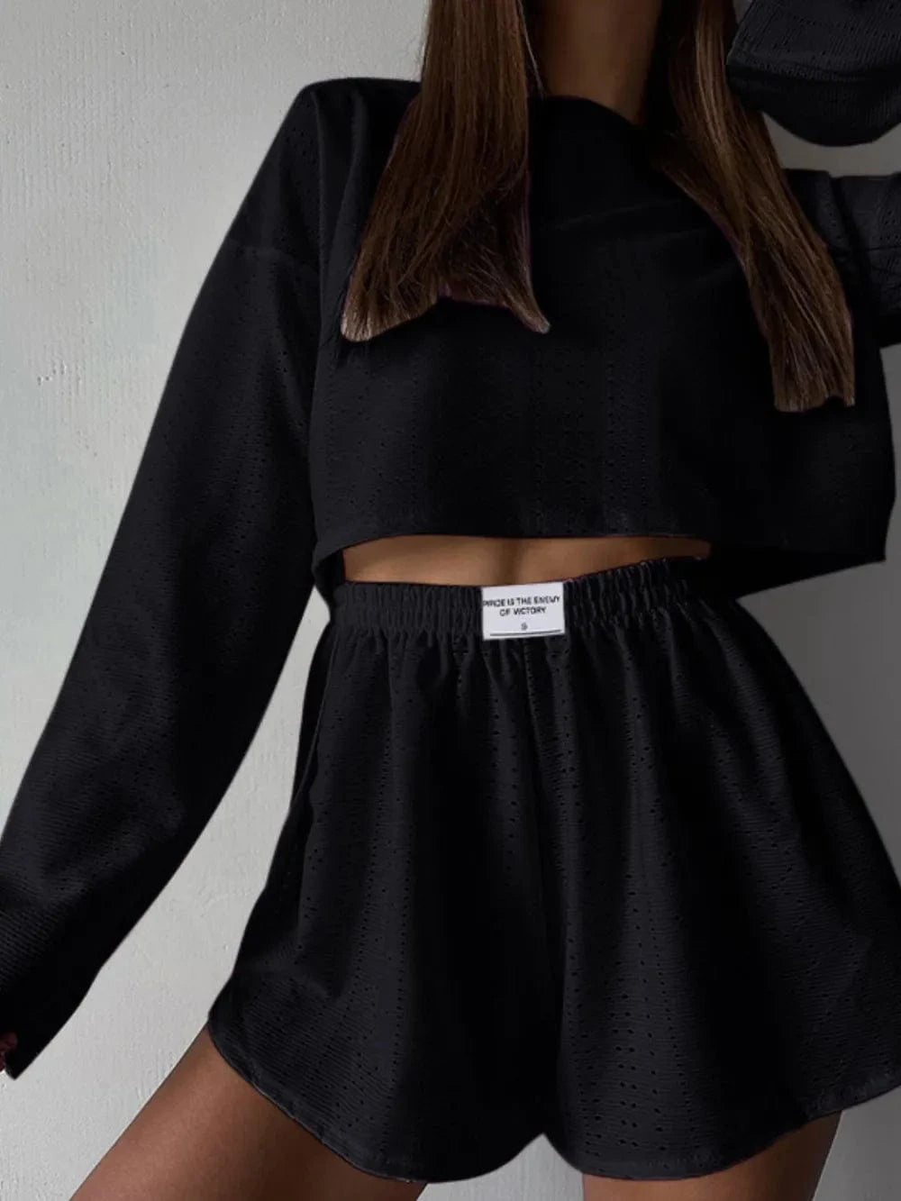 Eyelet Round Neck Top and Shorts Set - ShalayeFashion