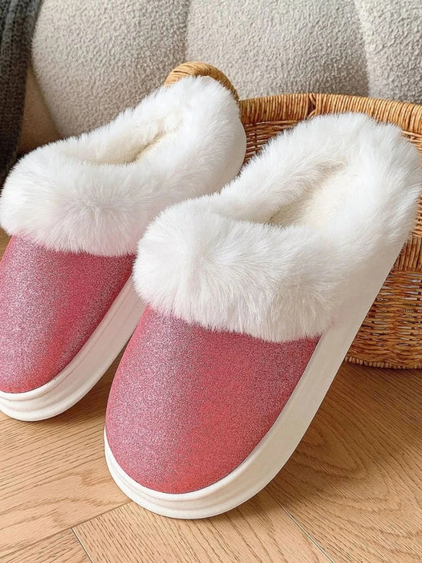 Faux Fur Lined Winter Slippers - ShalayeFashion