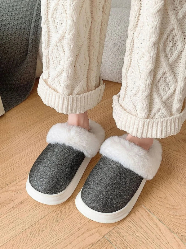 Faux Fur Lined Winter Slippers - ShalayeFashion