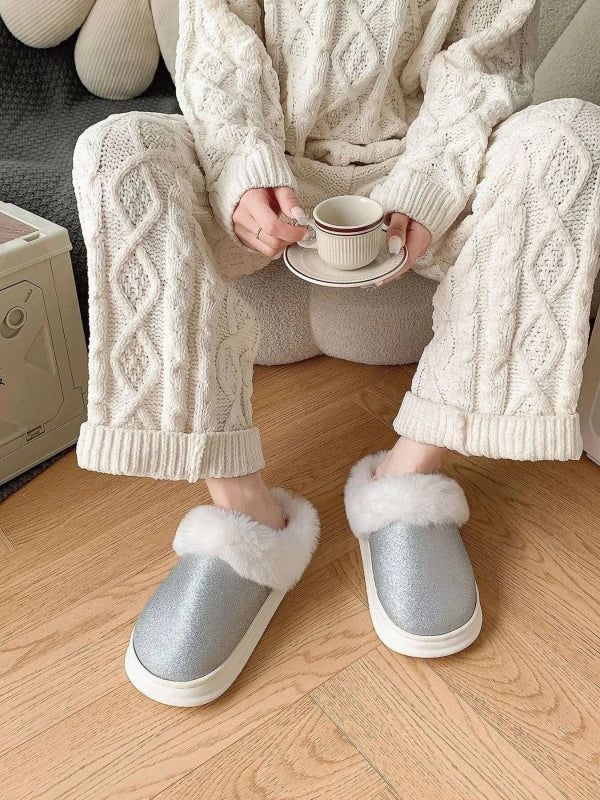 Faux Fur Lined Winter Slippers - ShalayeFashion