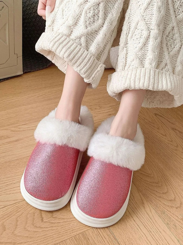 Faux Fur Lined Winter Slippers - ShalayeFashion