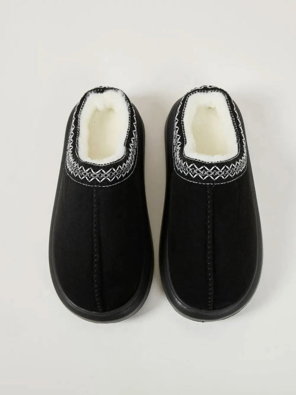 Faux Fur Suede Platform Slippers - ShalayeFashion