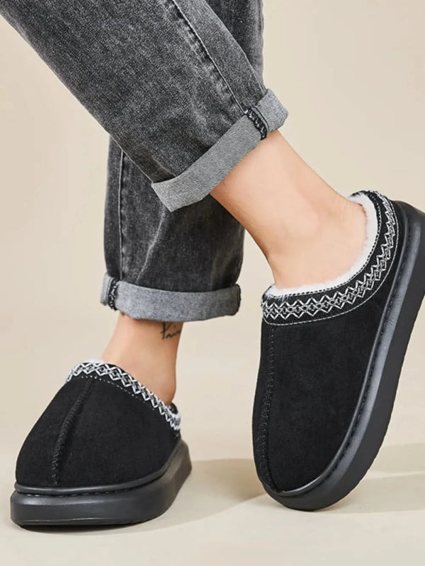 Faux Fur Suede Platform Slippers - ShalayeFashion