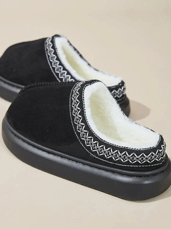 Faux Fur Suede Platform Slippers - ShalayeFashion