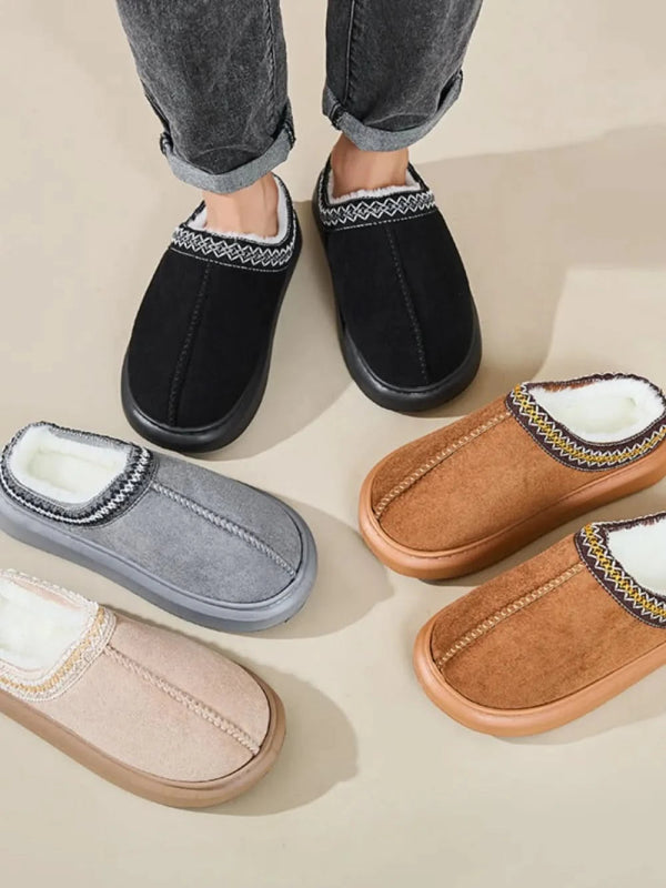 Faux Fur Suede Platform Slippers - ShalayeFashion