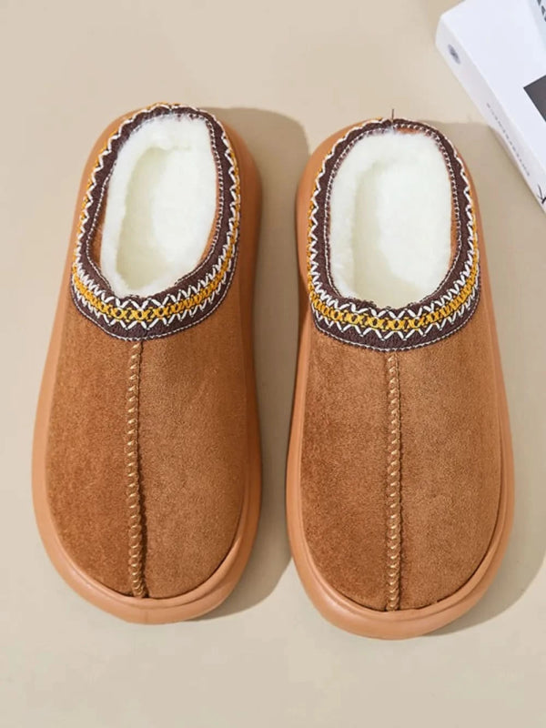 Faux Fur Suede Platform Slippers - ShalayeFashion