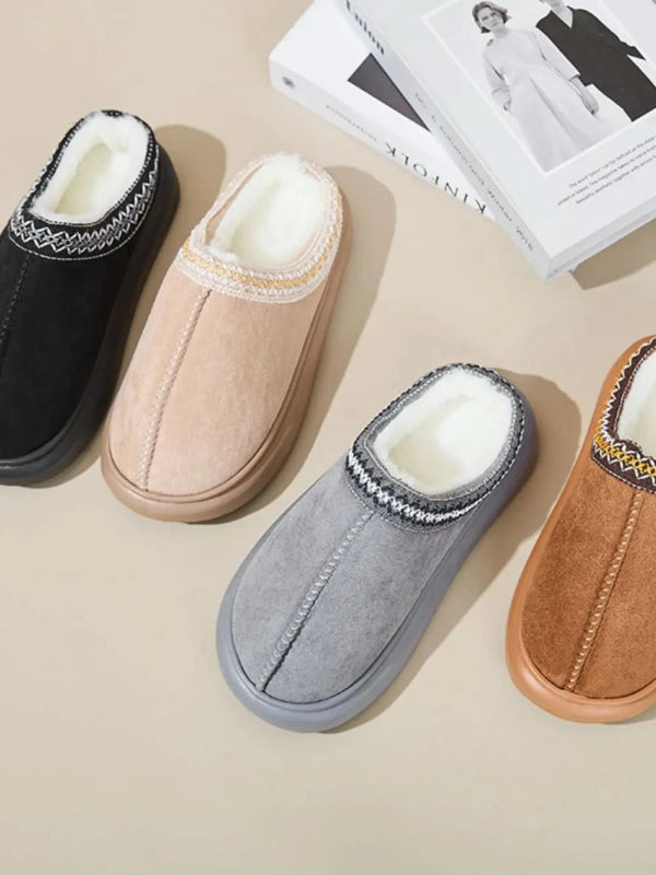 Faux Fur Suede Platform Slippers - ShalayeFashion
