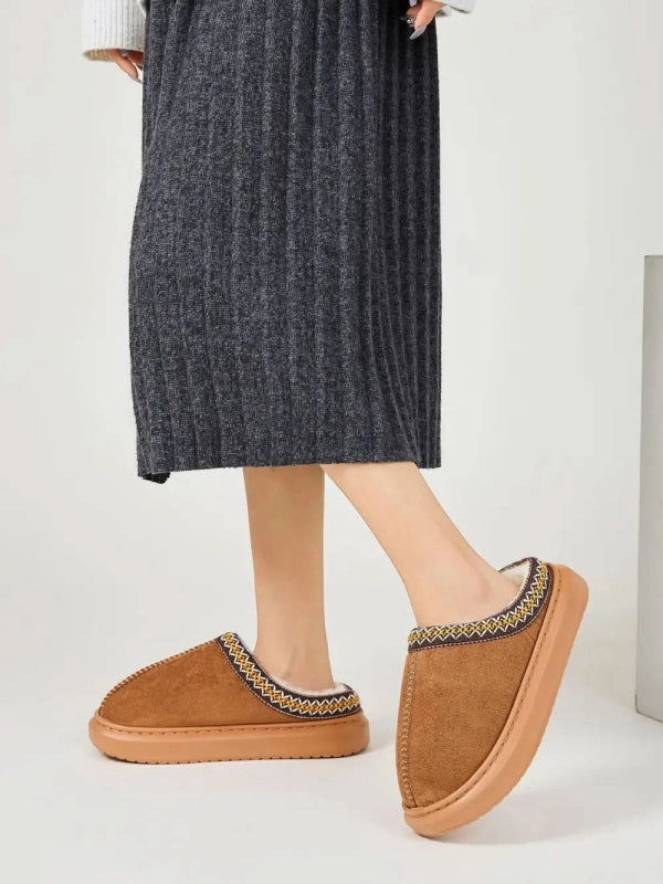 Faux Fur Suede Platform Slippers - ShalayeFashion
