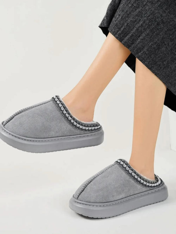 Faux Fur Suede Platform Slippers - ShalayeFashion