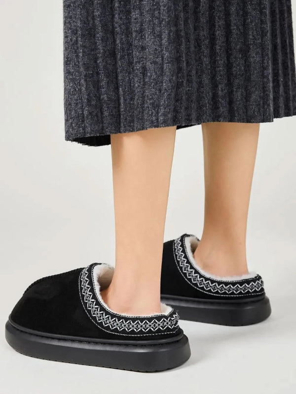 Faux Fur Suede Platform Slippers - ShalayeFashion
