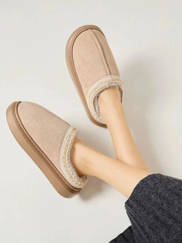 Faux Fur Suede Platform Slippers - ShalayeFashion