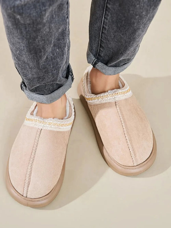 Faux Fur Suede Platform Slippers - ShalayeFashion
