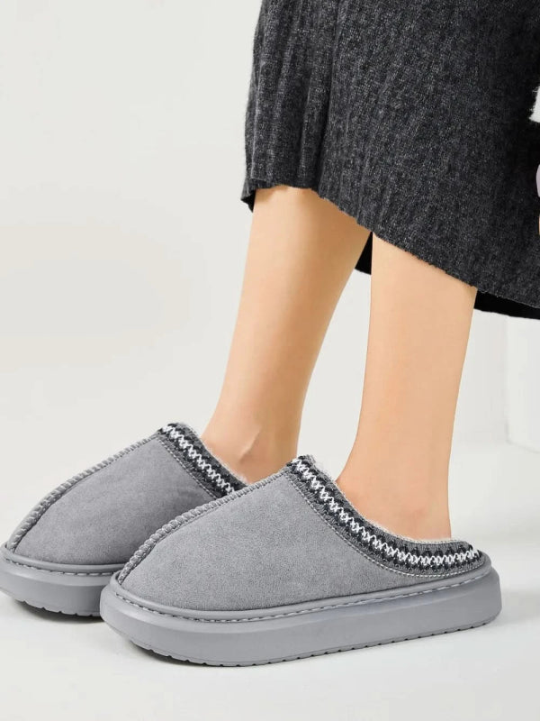 Faux Fur Suede Platform Slippers - ShalayeFashion