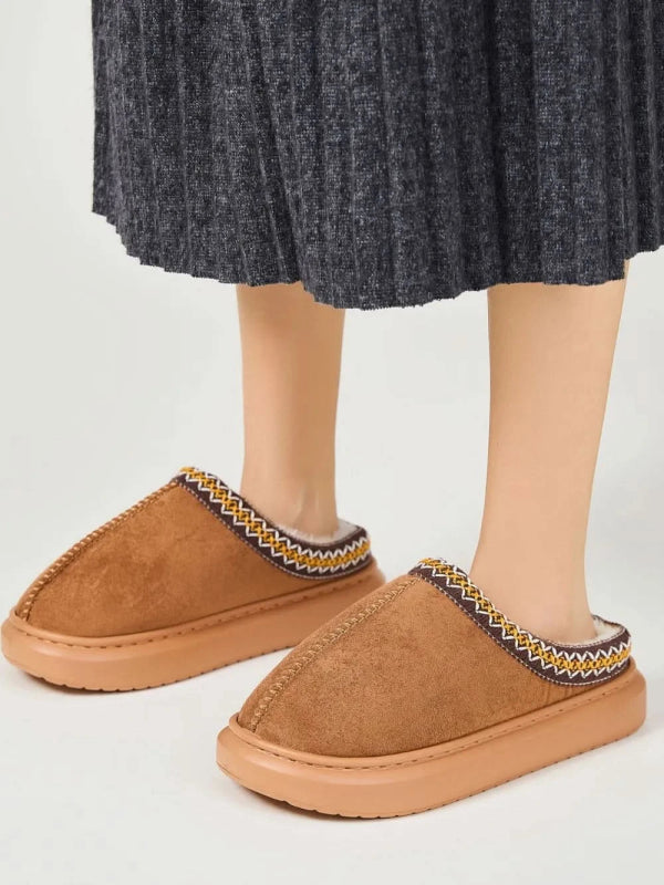 Faux Fur Suede Platform Slippers - ShalayeFashion