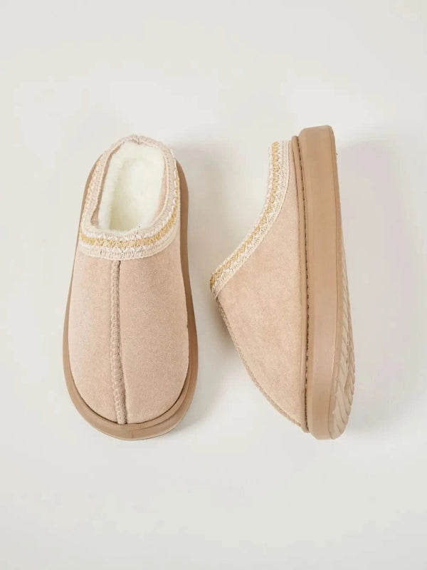 Faux Fur Suede Platform Slippers - ShalayeFashion