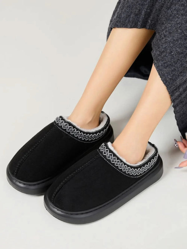 Faux Fur Suede Platform Slippers - ShalayeFashion