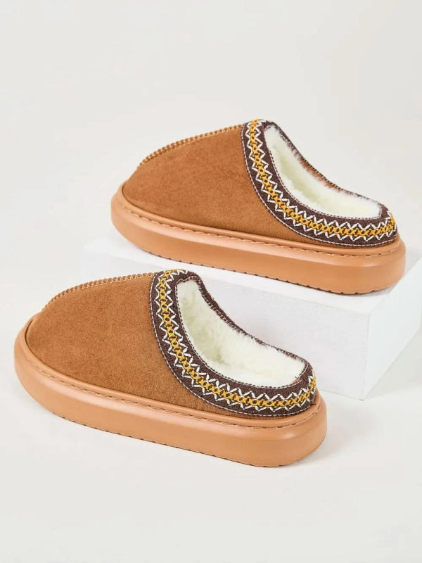 Faux Fur Suede Platform Slippers - ShalayeFashion