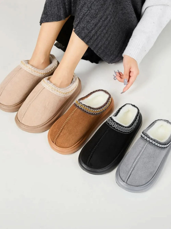 Faux Fur Suede Platform Slippers - ShalayeFashion