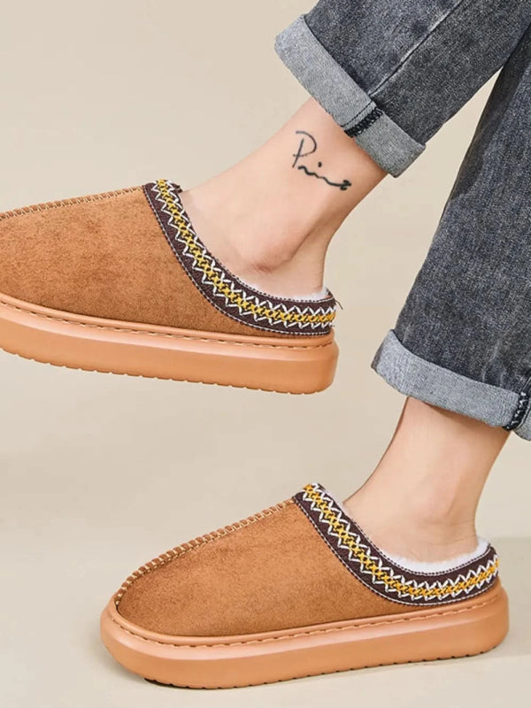 Faux Fur Suede Platform Slippers - ShalayeFashion