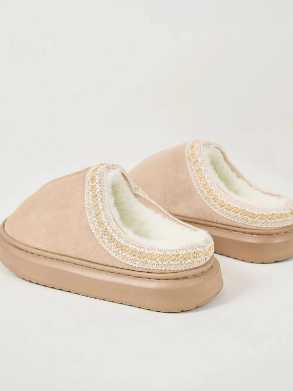 Faux Fur Suede Platform Slippers - ShalayeFashion