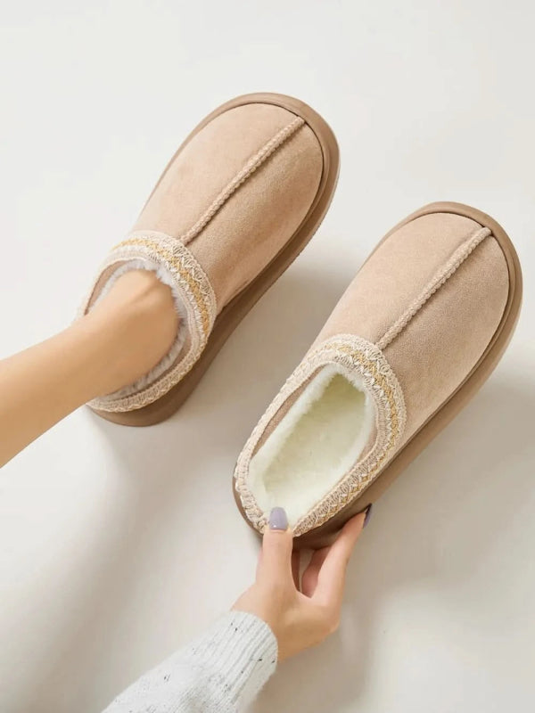 Faux Fur Suede Platform Slippers - ShalayeFashion