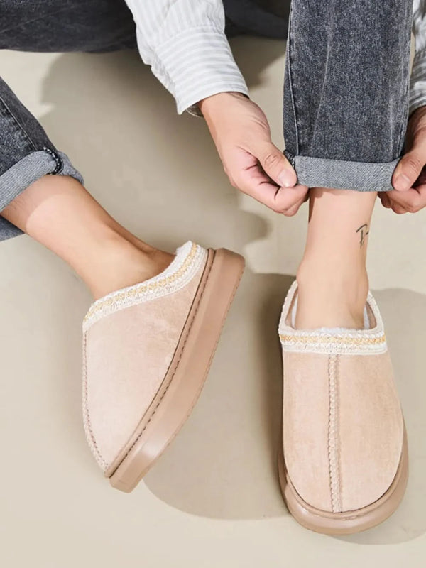 Faux Fur Suede Platform Slippers - ShalayeFashion