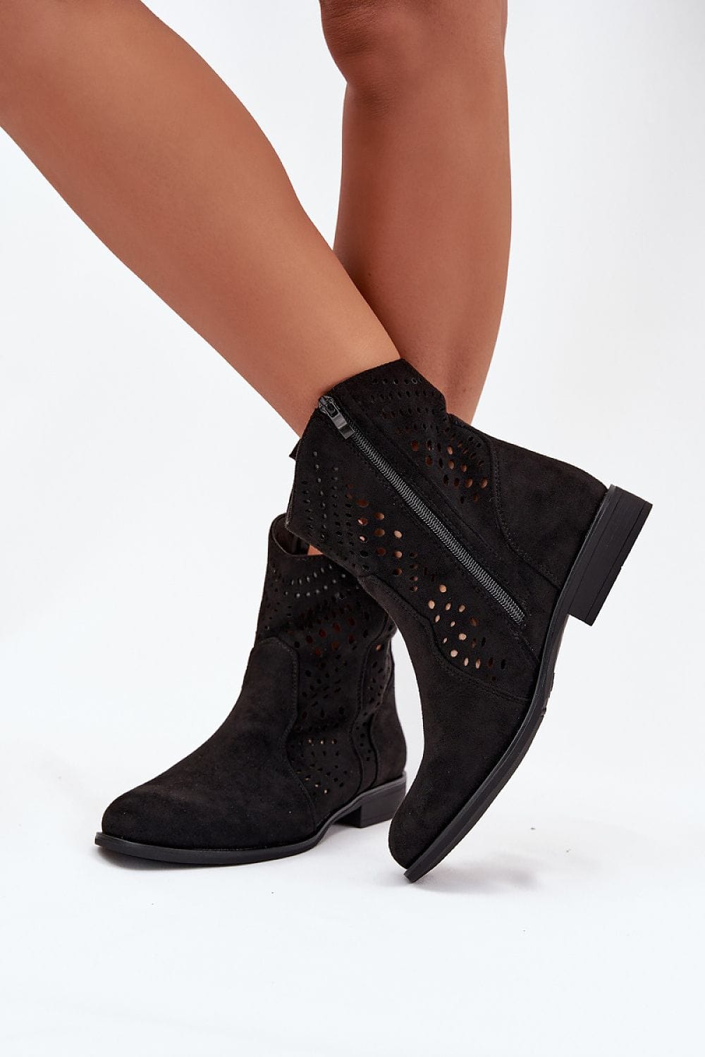 Faux Suede Lacy Pattern Boots Women Flat - ShalayeFashion