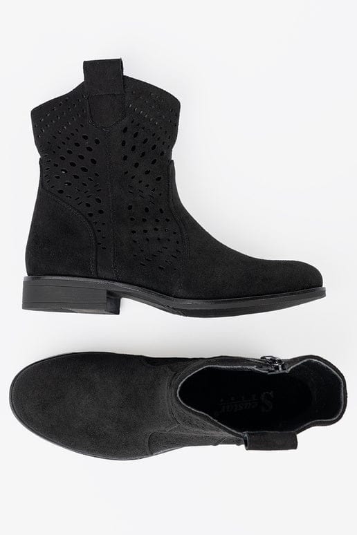 Faux Suede Lacy Pattern Boots Women Flat - ShalayeFashion