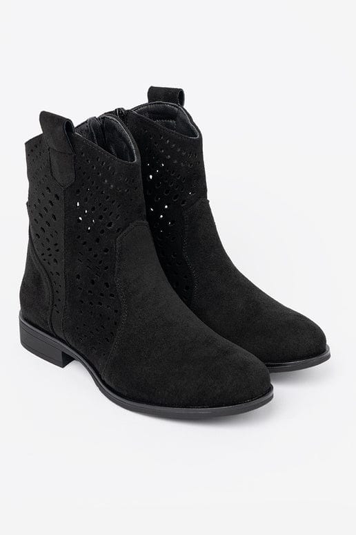 Faux Suede Lacy Pattern Boots Women Flat - ShalayeFashion
