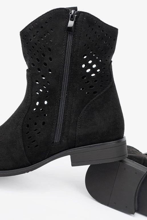 Faux Suede Lacy Pattern Boots Women Flat - ShalayeFashion