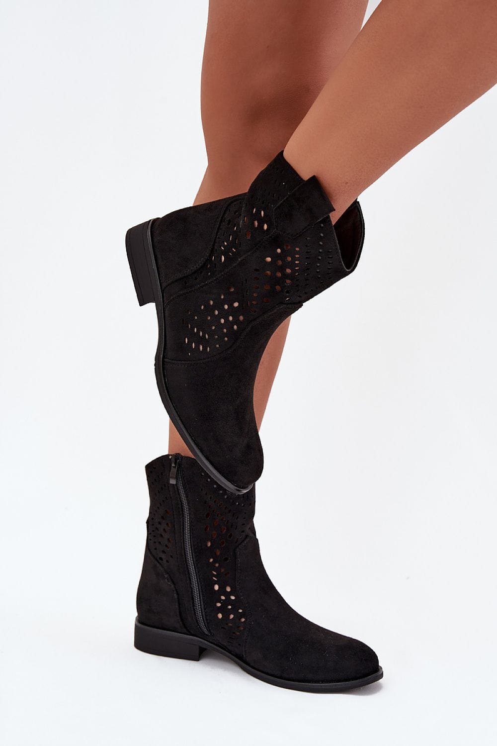 Faux Suede Lacy Pattern Boots Women Flat - ShalayeFashion
