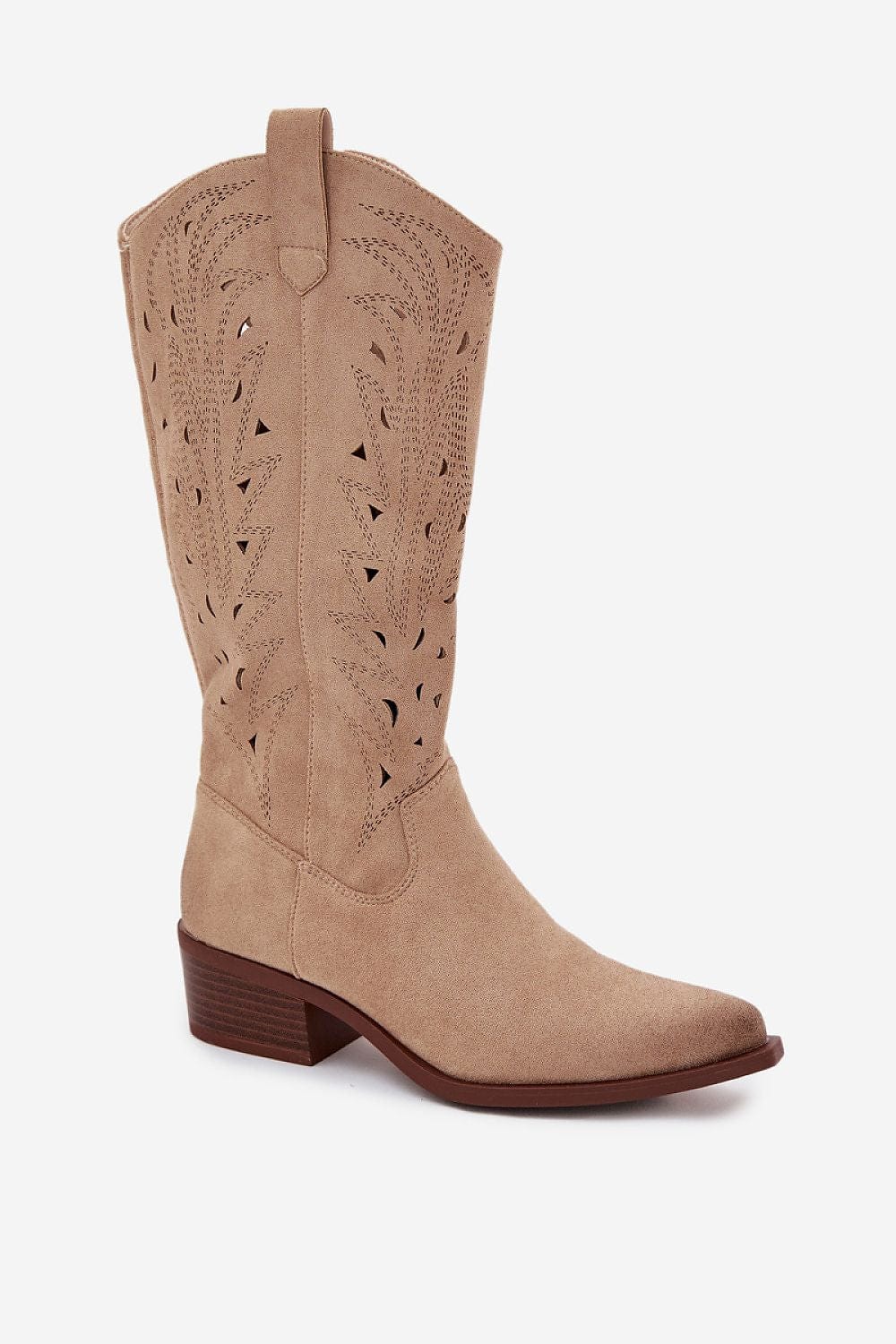 Faux Suede Openwork Heel Boots Women - ShalayeFashion