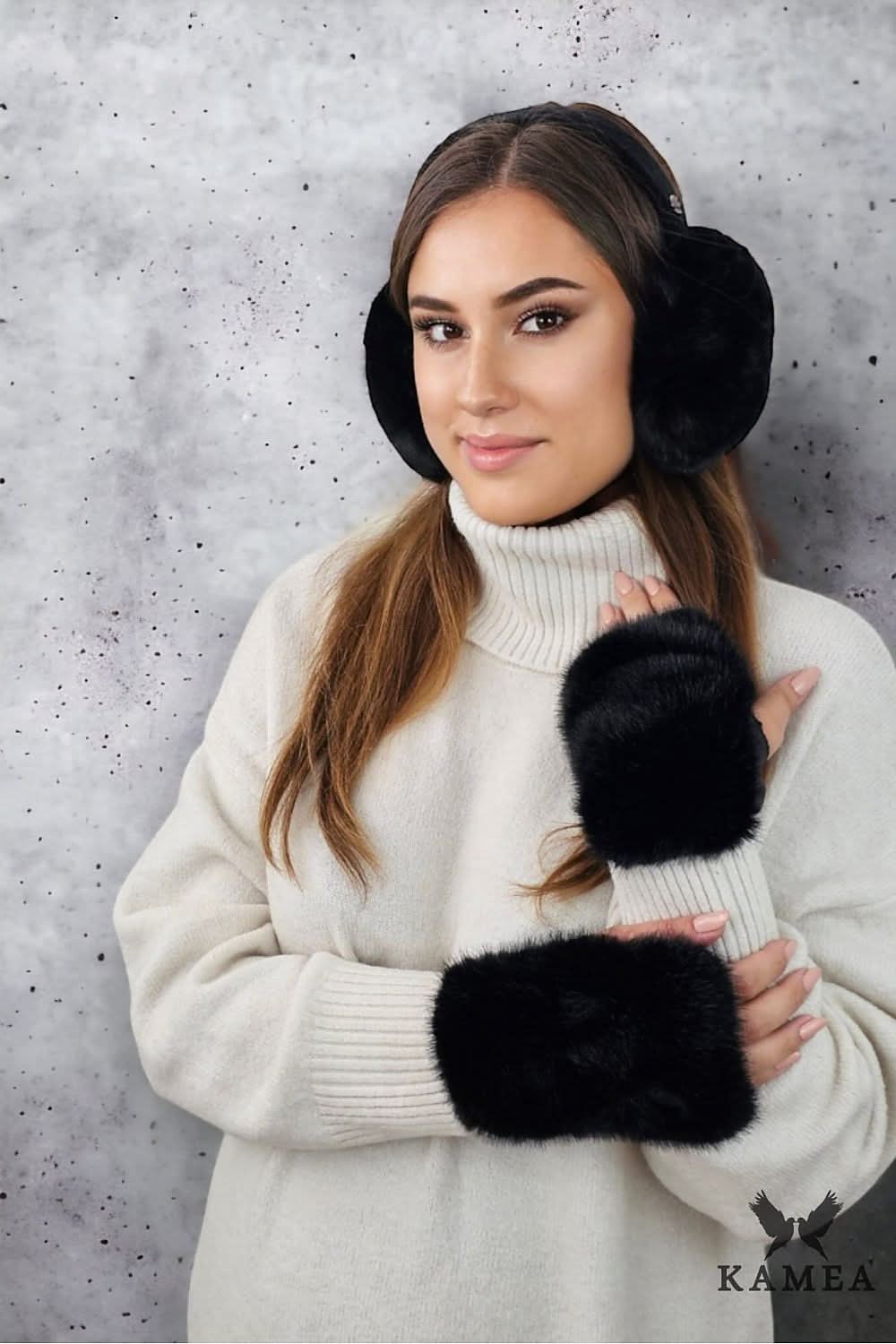Fingerless Gloves Women Eco Fur Mittens - ShalayeFashion
