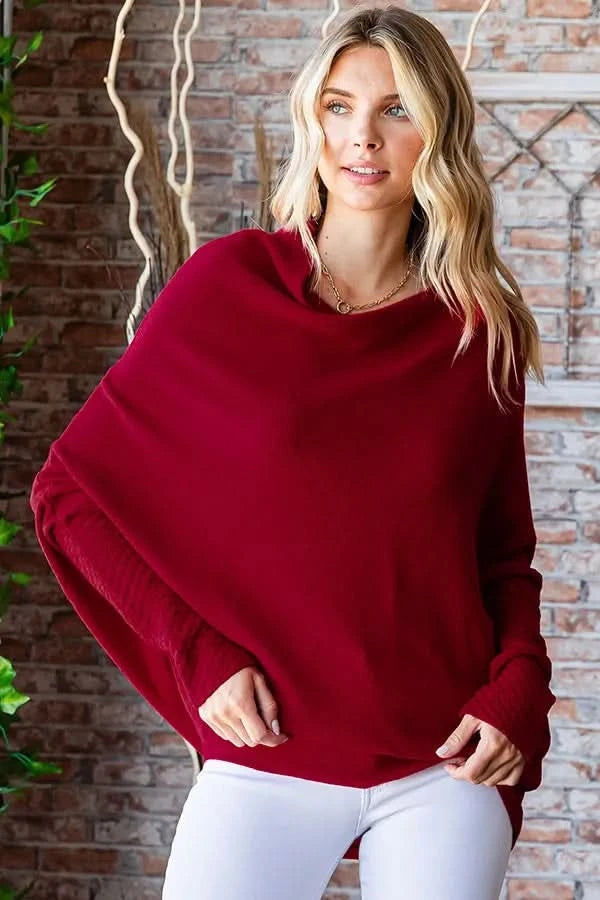 First Love Full Size Asymmetrical Hem Dolman Sleeve Sweater - ShalayeFashion