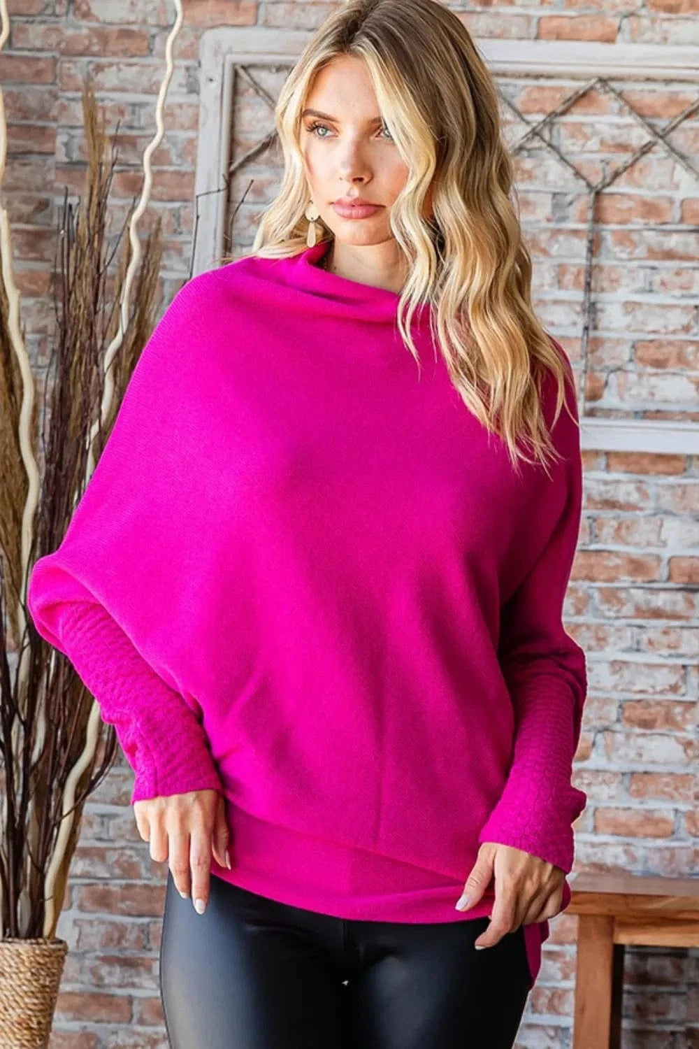First Love Full Size Asymmetrical Hem Dolman Sleeve Sweater - ShalayeFashion