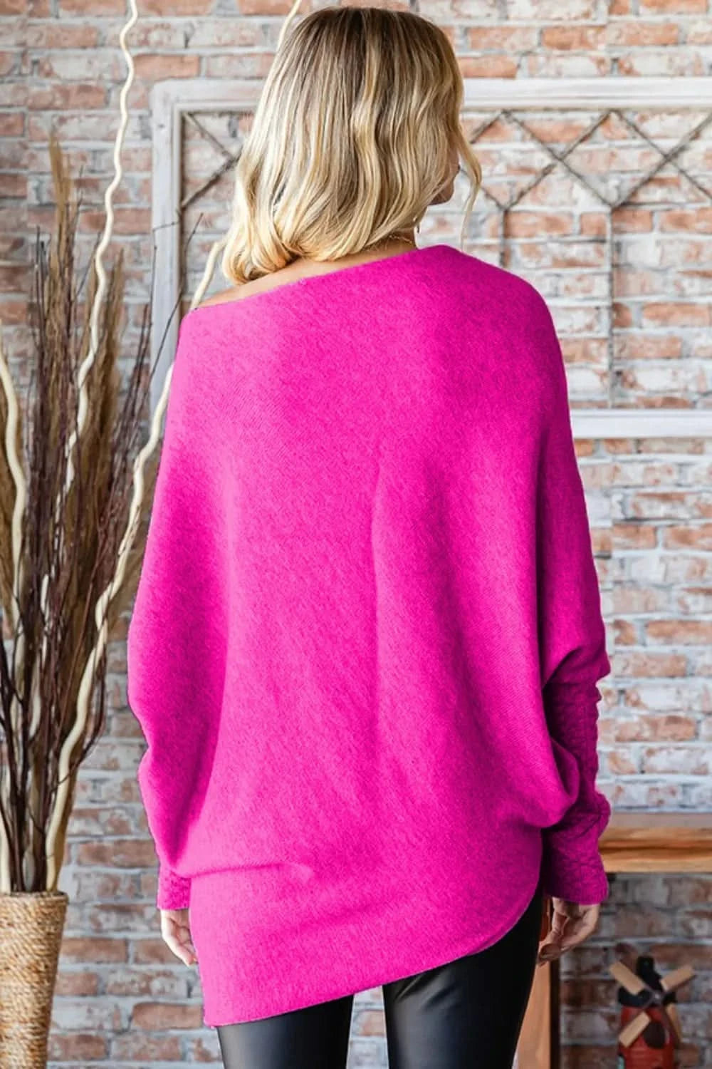 First Love Full Size Asymmetrical Hem Dolman Sleeve Sweater - ShalayeFashion