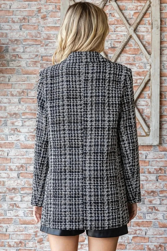First Love Full Size Lurex Mixed Tweed One Button Blazer - ShalayeFashion
