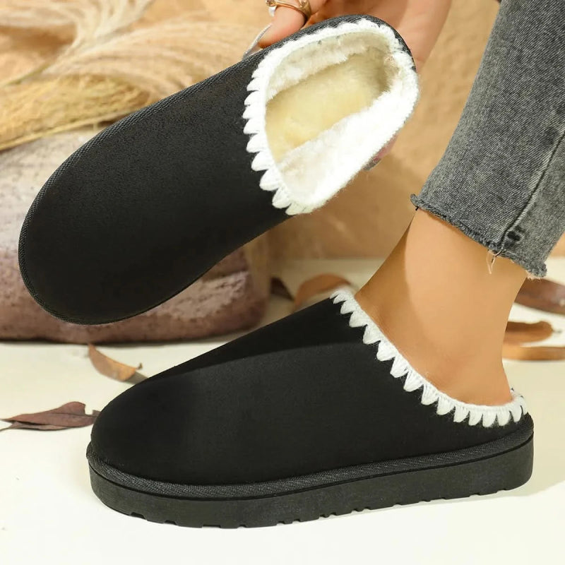 Fleece Lined Round Toe Slippers - ShalayeFashion