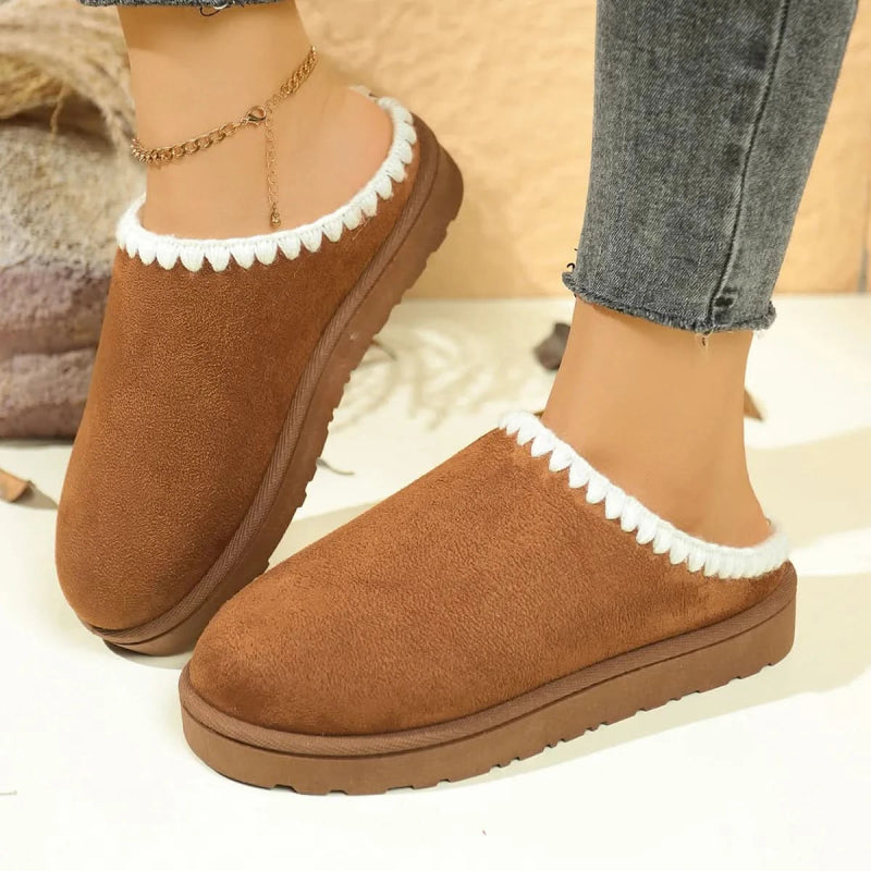 Fleece Lined Round Toe Slippers - ShalayeFashion