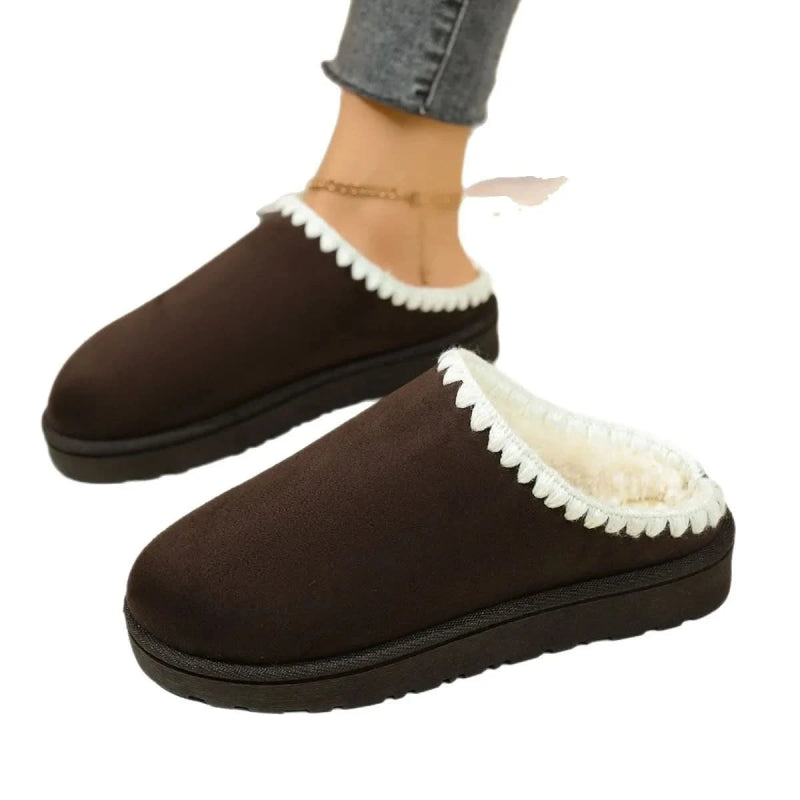 Fleece Lined Round Toe Slippers - ShalayeFashion