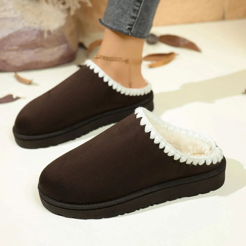 Fleece Lined Round Toe Slippers - ShalayeFashion