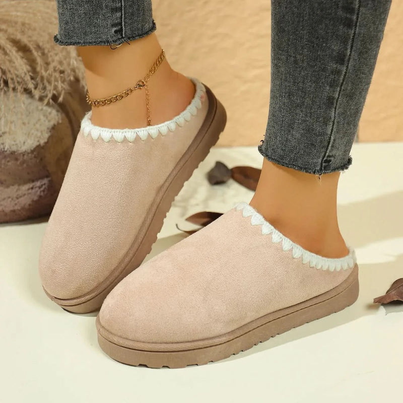 Fleece Lined Round Toe Slippers - ShalayeFashion