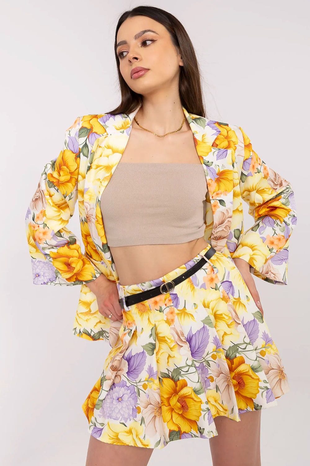 Floral Blazer Shorts Set High Waisted - ShalayeFashion