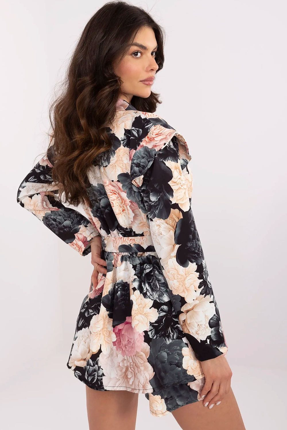 Floral Mini Jumpsuit Wrap Neckline Skirt - ShalayeFashion