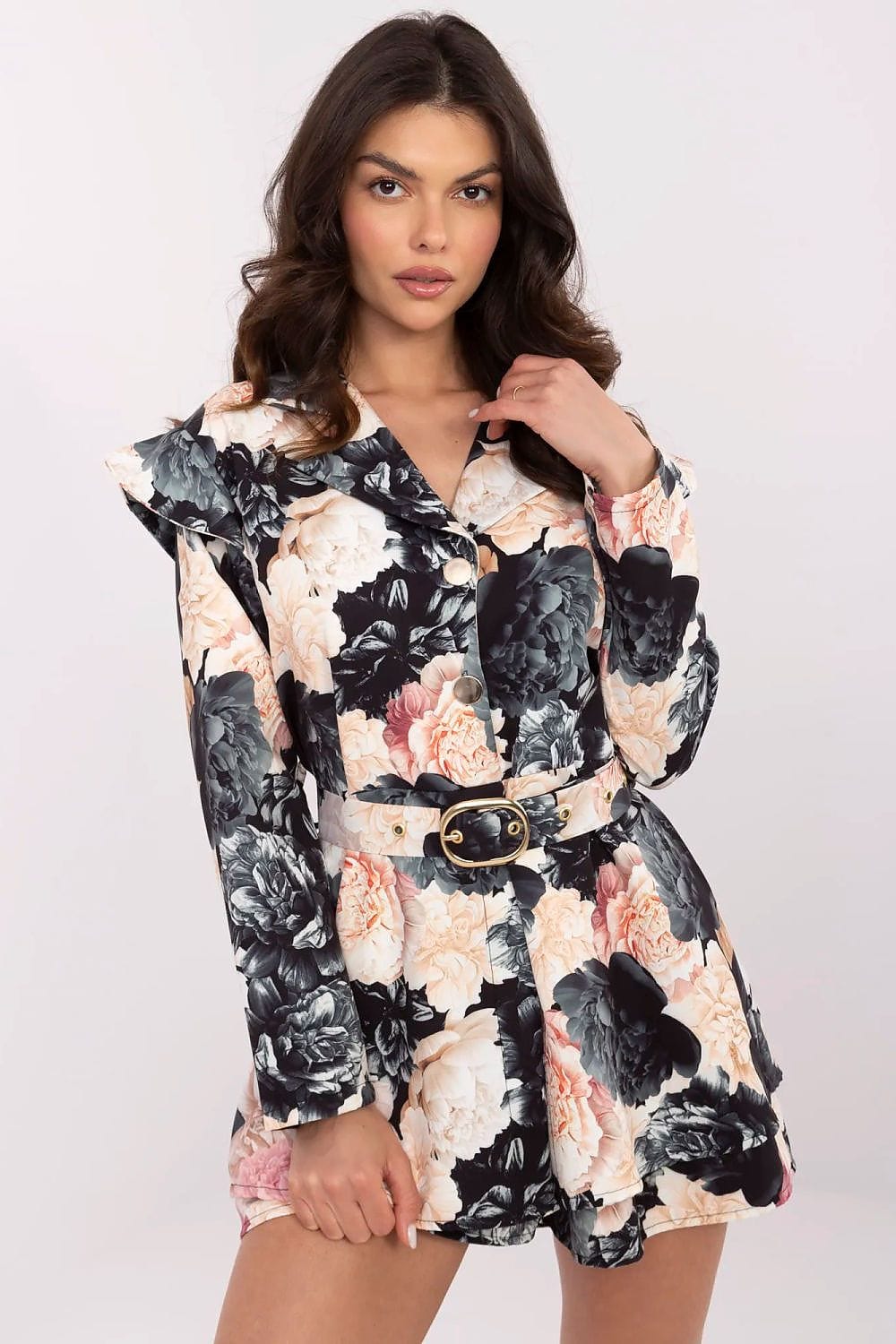 Floral Mini Jumpsuit Wrap Neckline Skirt - ShalayeFashion