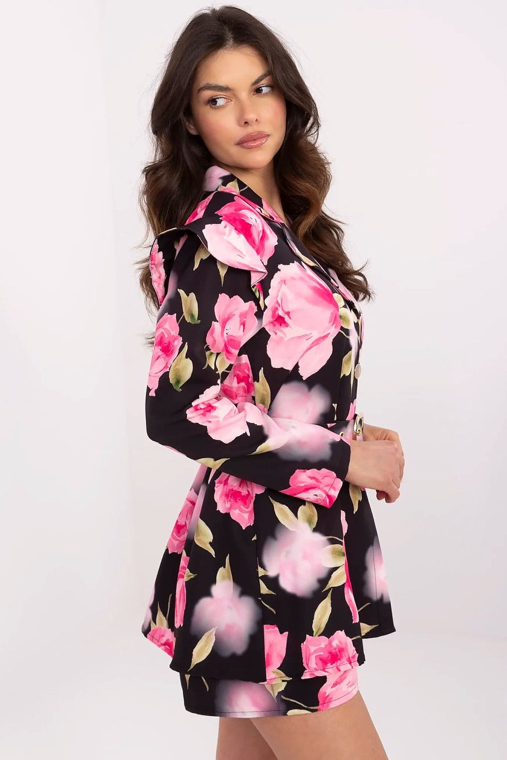 Floral Mini Jumpsuit Wrap Neckline Skirt - ShalayeFashion
