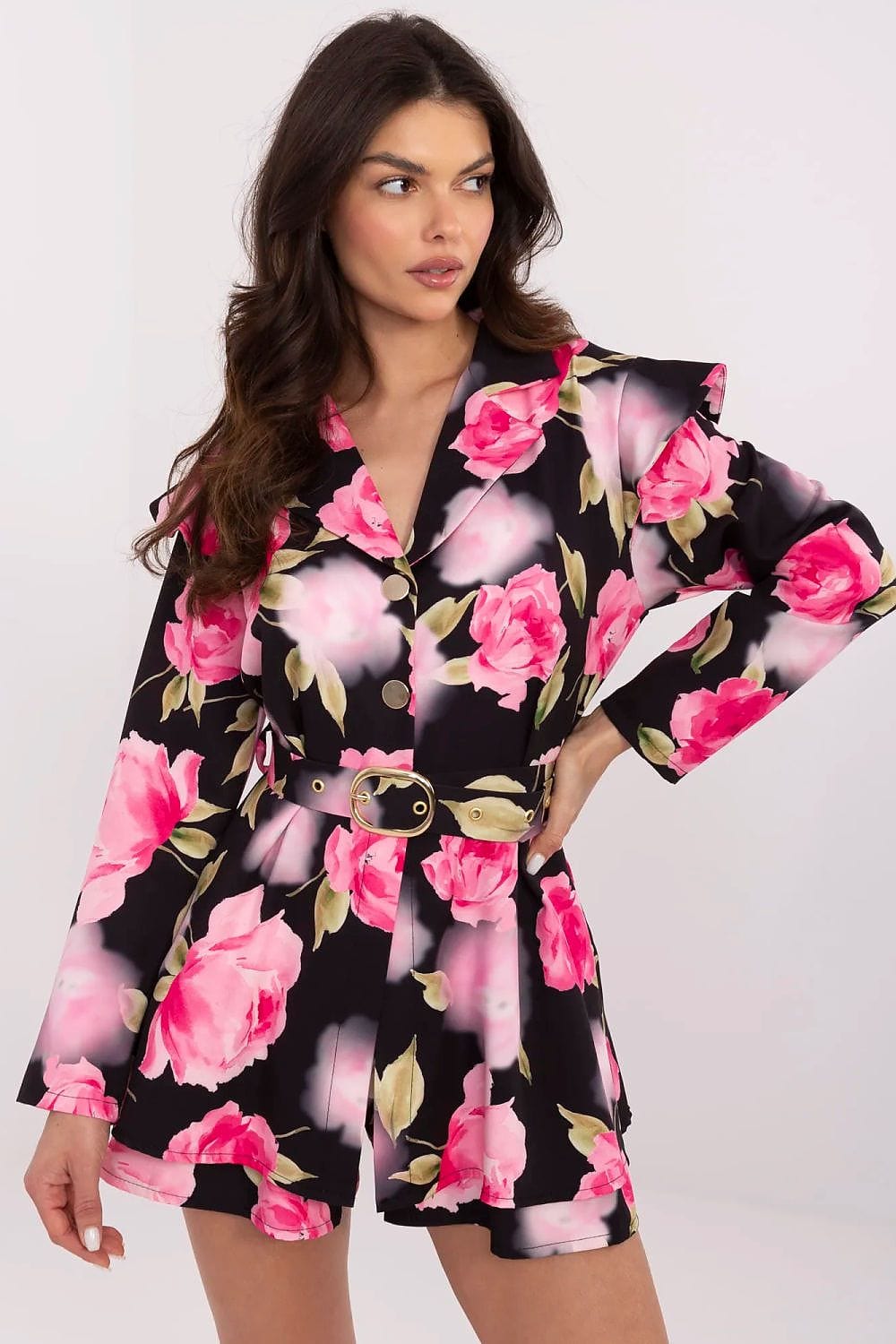 Floral Mini Jumpsuit Wrap Neckline Skirt - ShalayeFashion