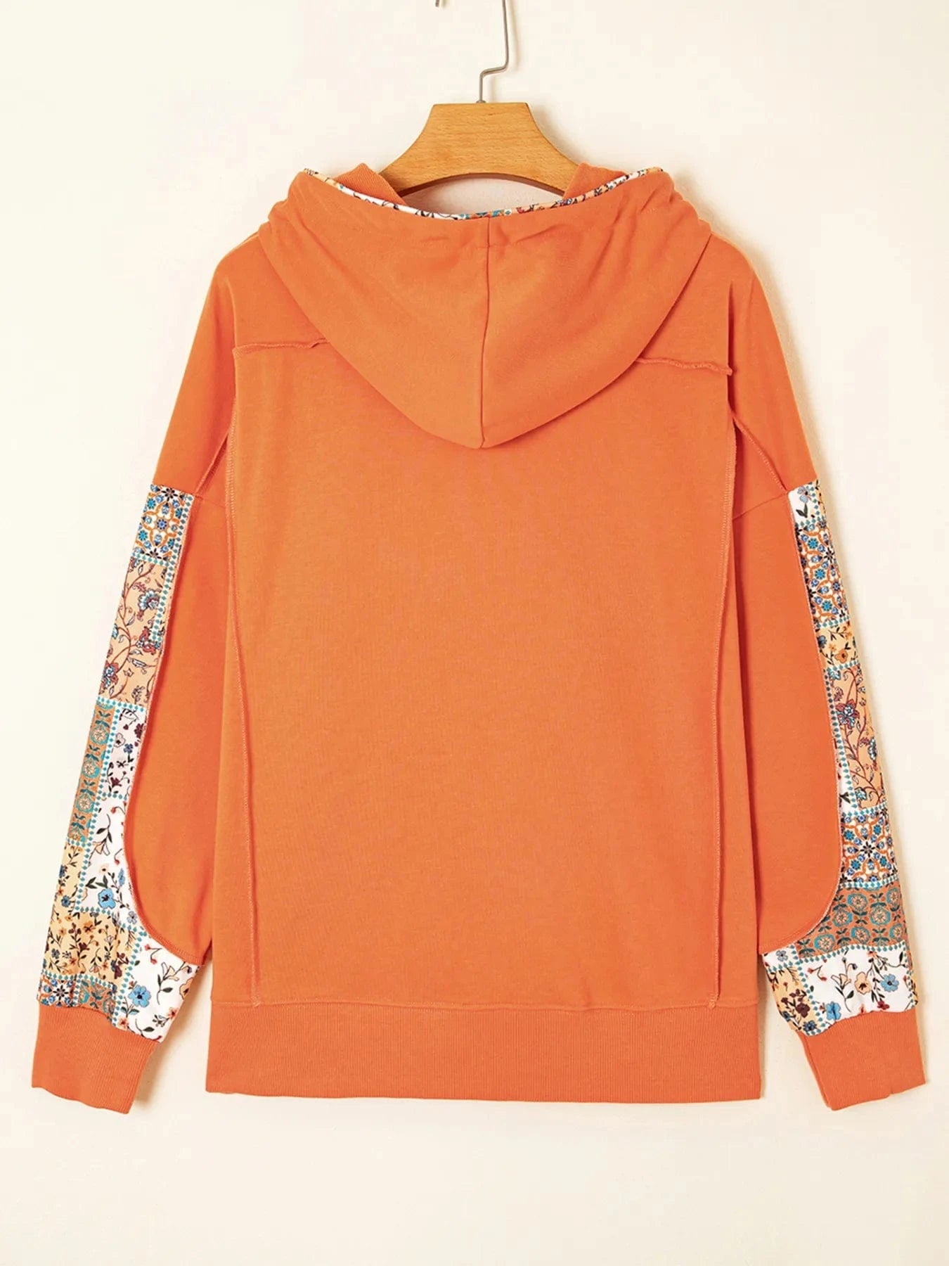 Floral Patchwork Hoodie with Drawstring - ShalayeFashion