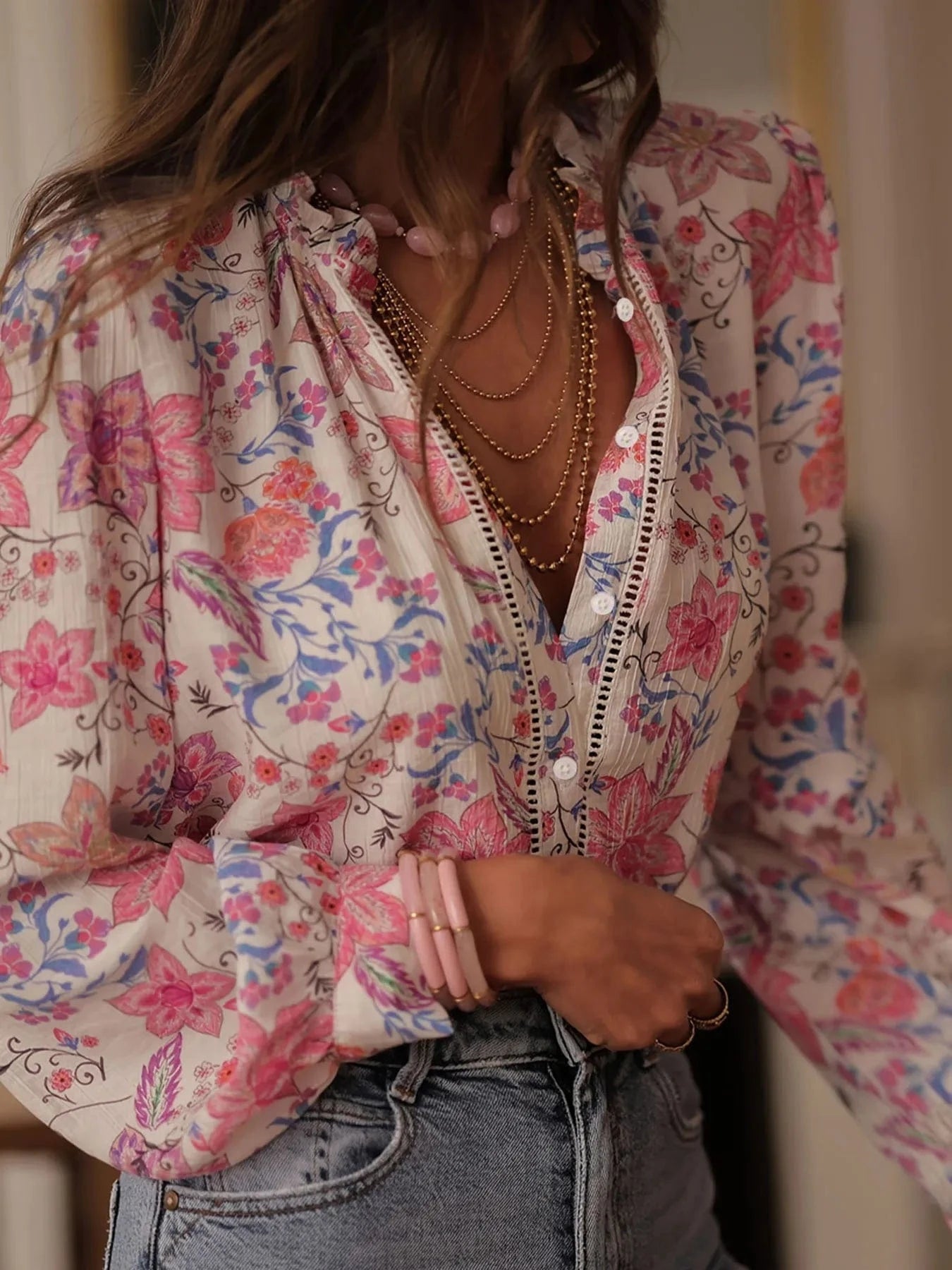 Floral Print Button Up Shirt - ShalayeFashion