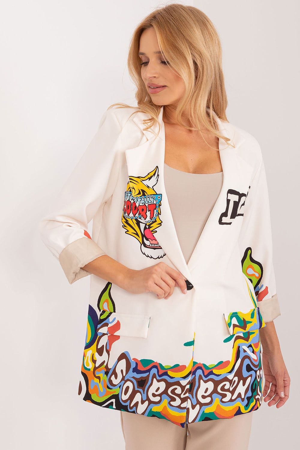 Floral Print Jacket Button Closure Lined - ShalayeFashion